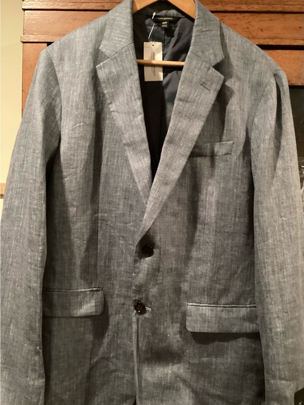 Banana Republic Slim Fit Gray Herringbone Sport Coat with Navy Lining